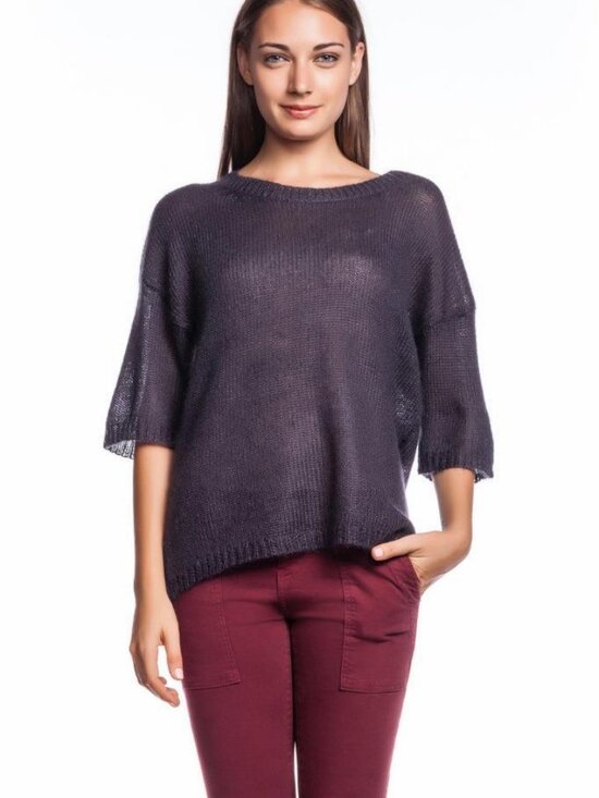 Halston Heritage Sweaters - Halston Heritage Elbow Sleeve Sweater Graphite Gray Mohair Relaxed Fit NWT
